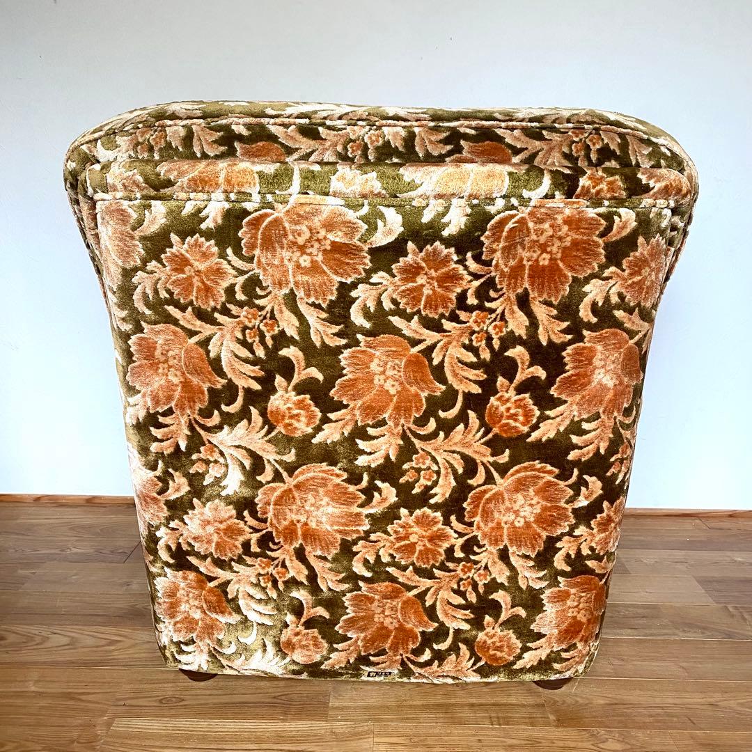 昭和レトロ オールド カリモク 金華山 1人掛け ソファー 花柄 ベロア