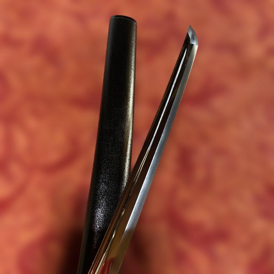 女性•少年向き高級居合刀(刀袋付) 黒柄 鶴羽透し丸鍔