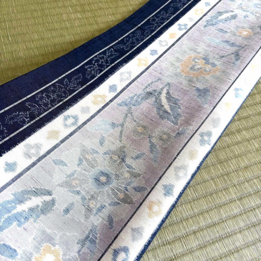 正絹　紬　全通袋帯《ライン　花》