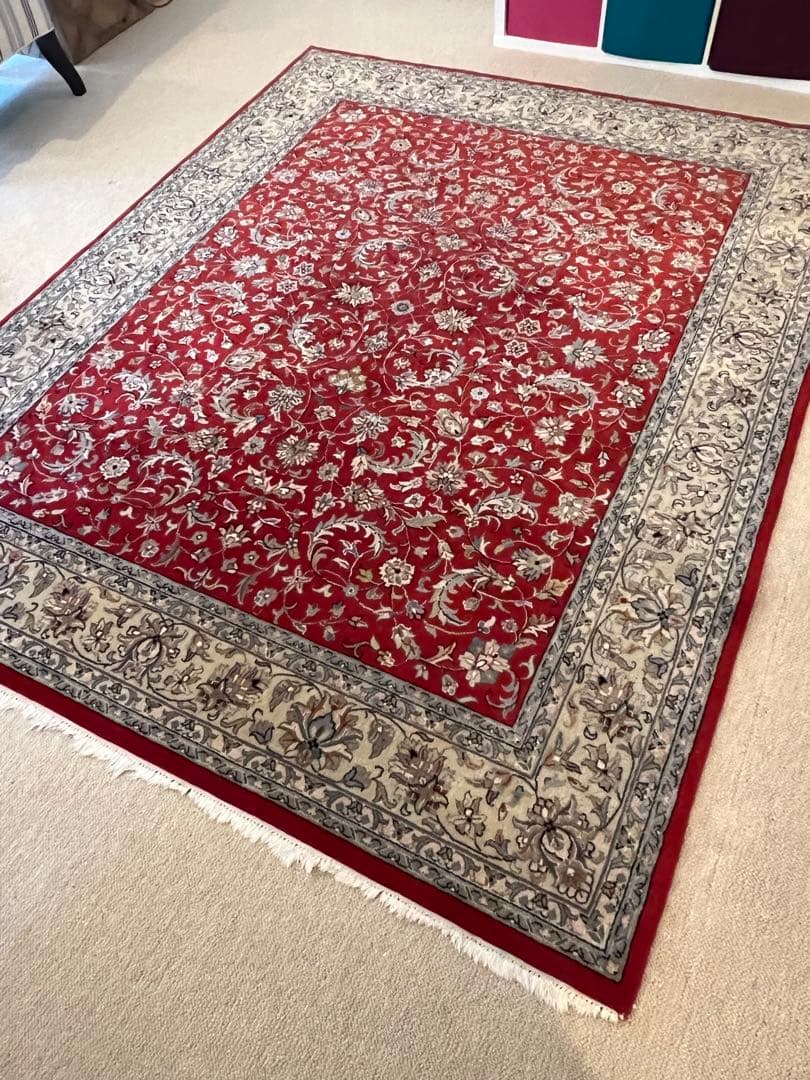 M*m様 赤とクリーム色のペルシャ絨毯 ペルシャ柄 ラグマット 絨毯 赤 オリエンタルスタイル 洗える ラグ