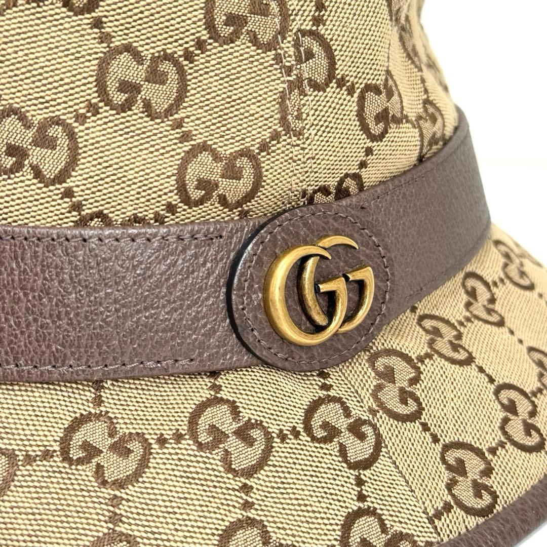 ほぼ未使用】グッチ バケットハット GGキャンバス ブラウン Sサイズ 57