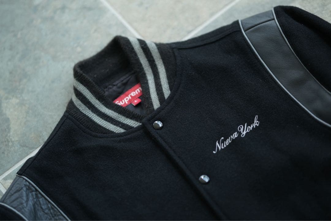 02aw 常田着 初期 Supreme レザー 切り替え スタジャン old 黒 - メルカリ