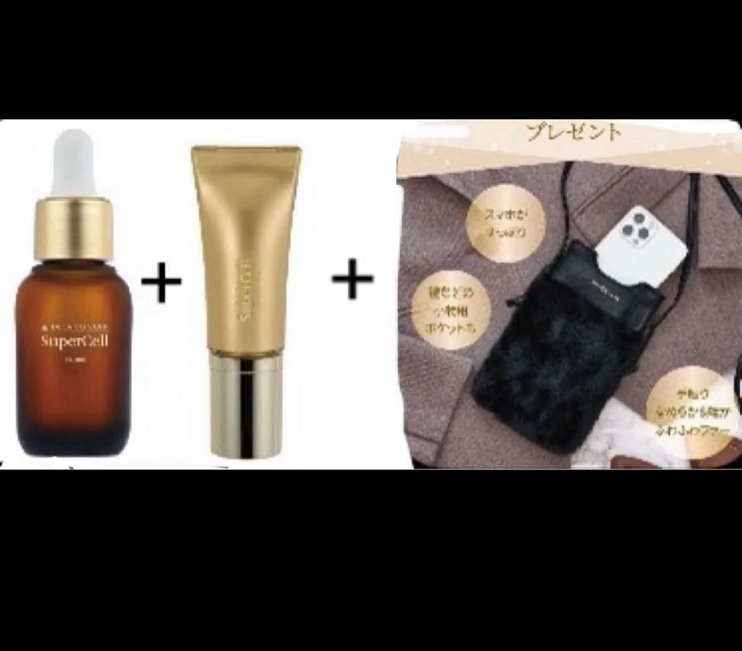 スーパーセルセラム＋スーパーセルアイクリーム＋ファーポシェット　★新品未開封★ ceruru.b】セルル アイクリーム ヒト幹細胞シリーズ 6ml