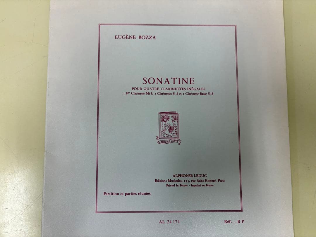 【輸入楽譜】ボザ　クラリネット四重奏「ソナチネ」 ソナチネ（ウジェーヌ・ボザ） (クラリネット四重奏)【Sonatina