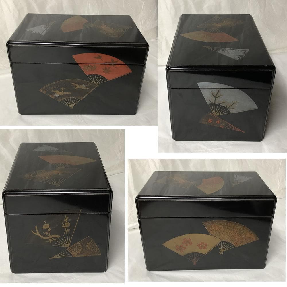 y015 人間国宝 一后一兆 輪島塗 扇面蒔絵 茶箱 共箱 青備前 抹茶碗