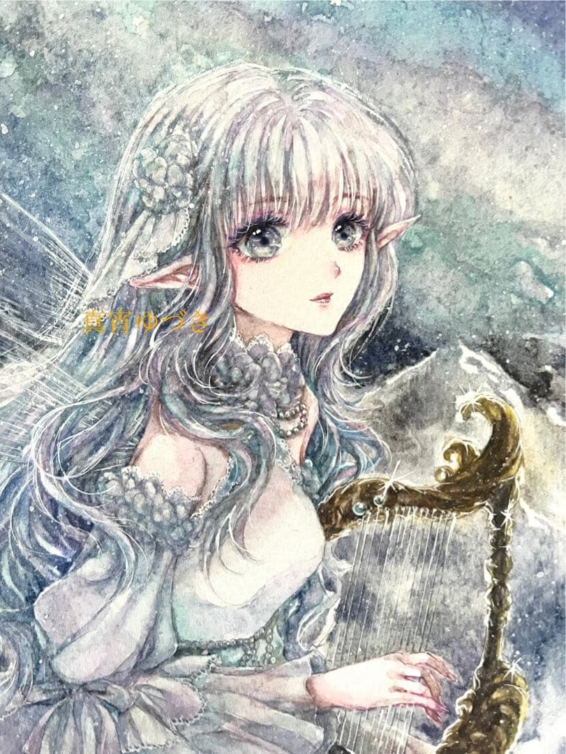 手描きイラスト 原画 創作【金の竪琴】 竪琴 弦 楽器 弦楽器 金 つやイラスト - No: 23137813｜無料イラスト