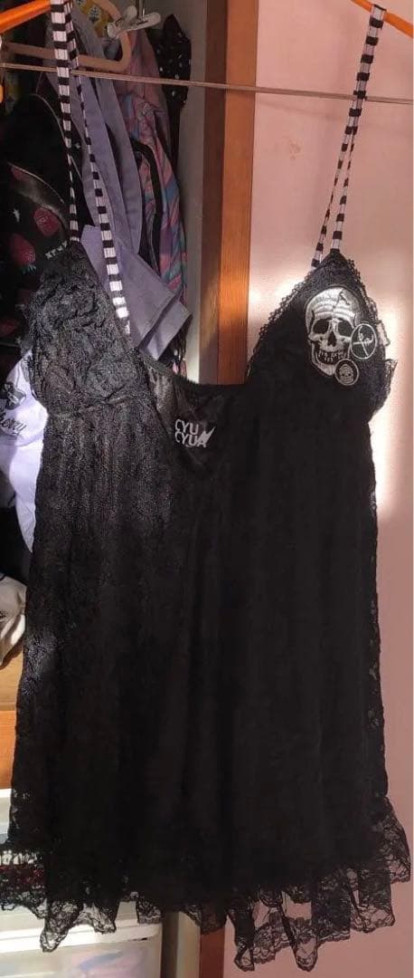 tutuHA♡激レア♡スカルワッペンワンピース♡総レース♡黒♡平成ギャル