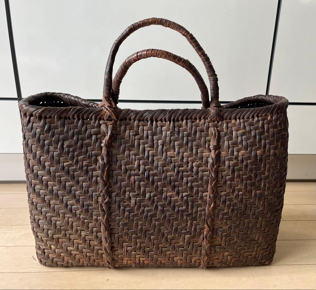 SALE◆天然山形県産 山葡萄蔦 籠バック 黒艶 ヴィンテージ 大きめ◆ 30％OFF】山葡萄バッグ（墨染網代編み） 0012-01707-W-Y 山葡萄