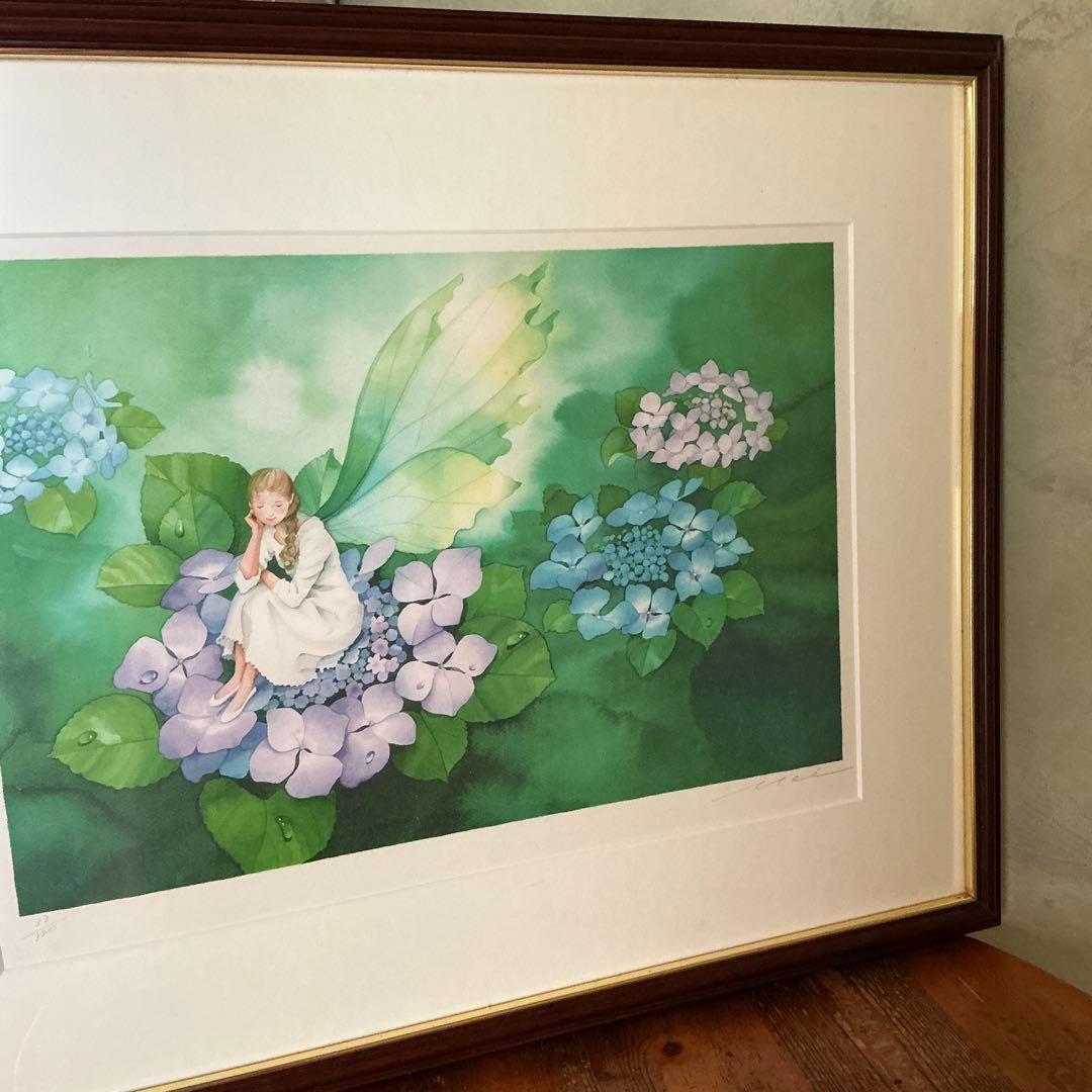 リトグラフ　永田萌　「雨の香りに包まれて」大判 サイン入り　木製フレーム ミントモール / MINT 梅田店 / 【裏面微スレあり】2025 BBM