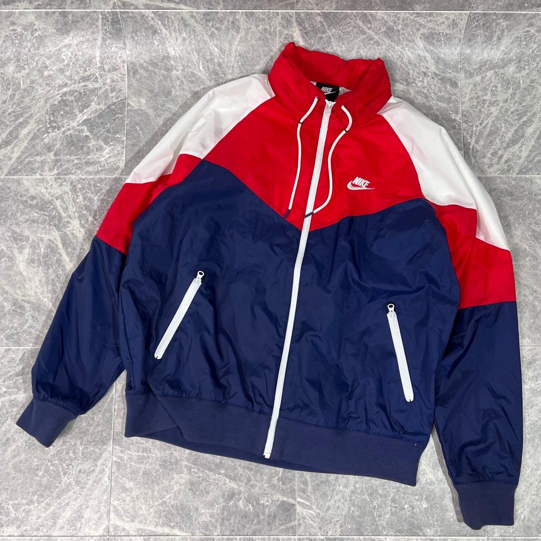 NIKE ナイキ ナイロンジャケット フード収納 トリコロール メンズ L