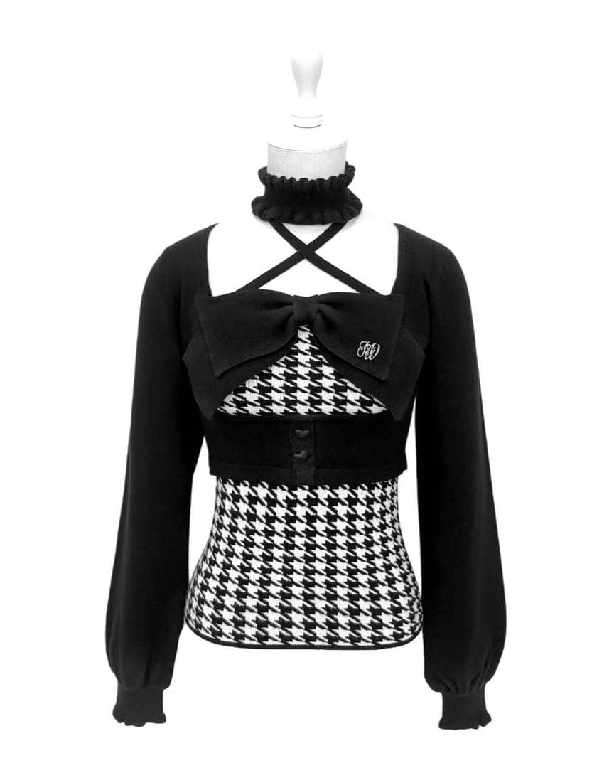 HONEYMEW チョーカー付きビッグリボンアンサンブルトップス ブラック F