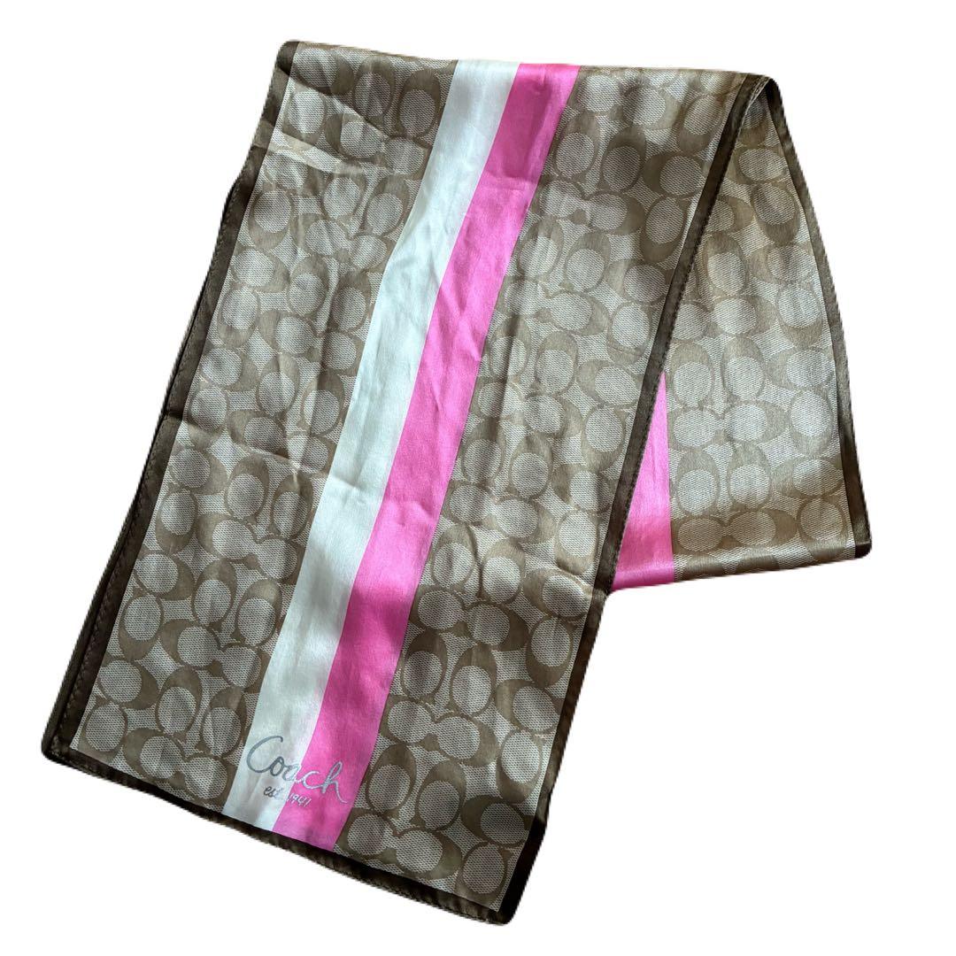 美品 COACH コーチ 絹 シルクスカーフ シグネチャー柄 73×25cm - メルカリ