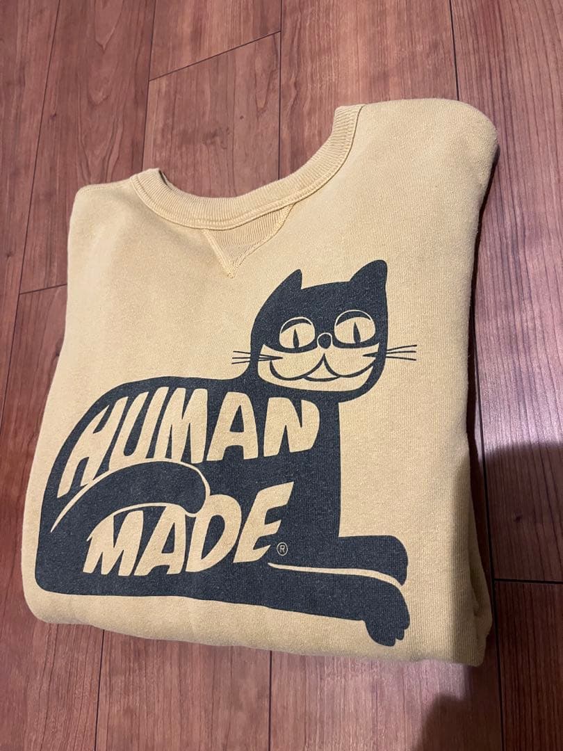 HUMAN MADE 希少　猫　スウェット　前V ビンテージ調　マスタード ▪️ HEP CAT SWEAT SHIRT JPY8,800(inc tax) 90年代のねこスウェット