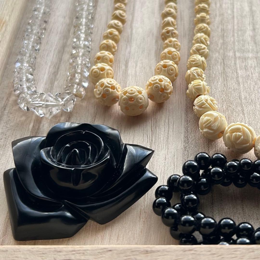 天然ジェットブローチ薔薇 ヴィンテージネックレス 天然ジェット