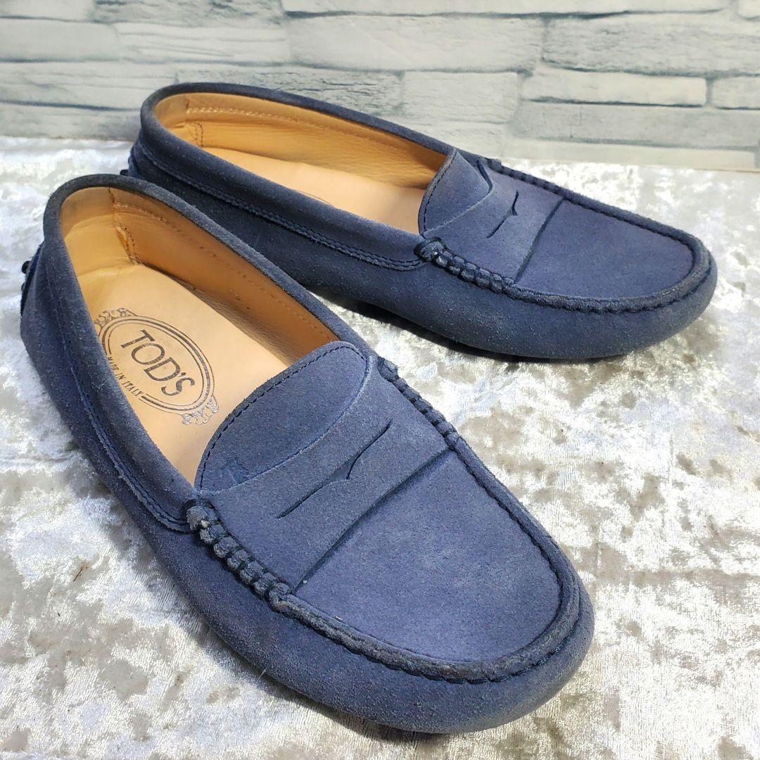 TOD'S トッズ 23cm ローファー スエード くすみカラー ブルー 36