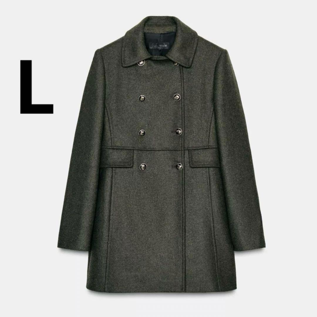ZARA ウールダブルブレストコート Lサイズ カーキ 新品タグ付き 今期
