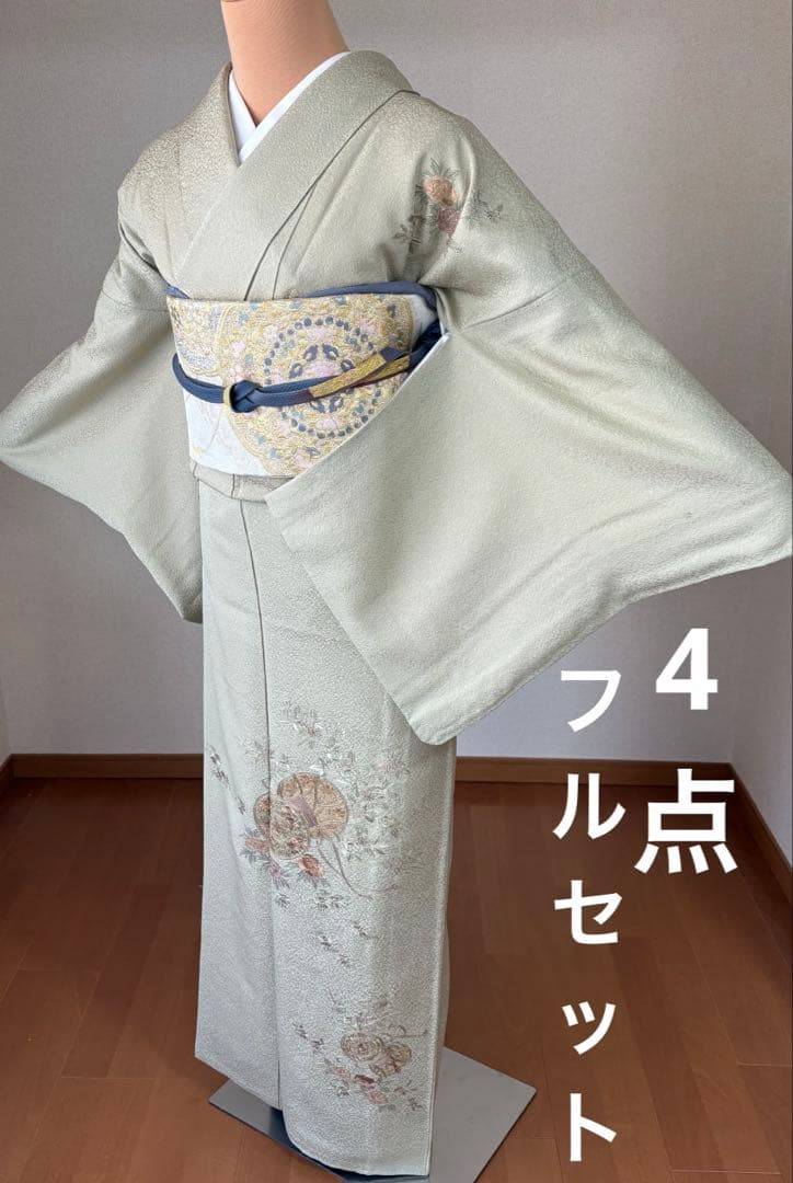 4点フルセット 訪問着　袋帯　帯揚げ　帯締め　スワトウ刺繍　逸品 訪問着 4点セット 礼装 入学 卒業 七五三 訪問着セット 袋帯 帯締め