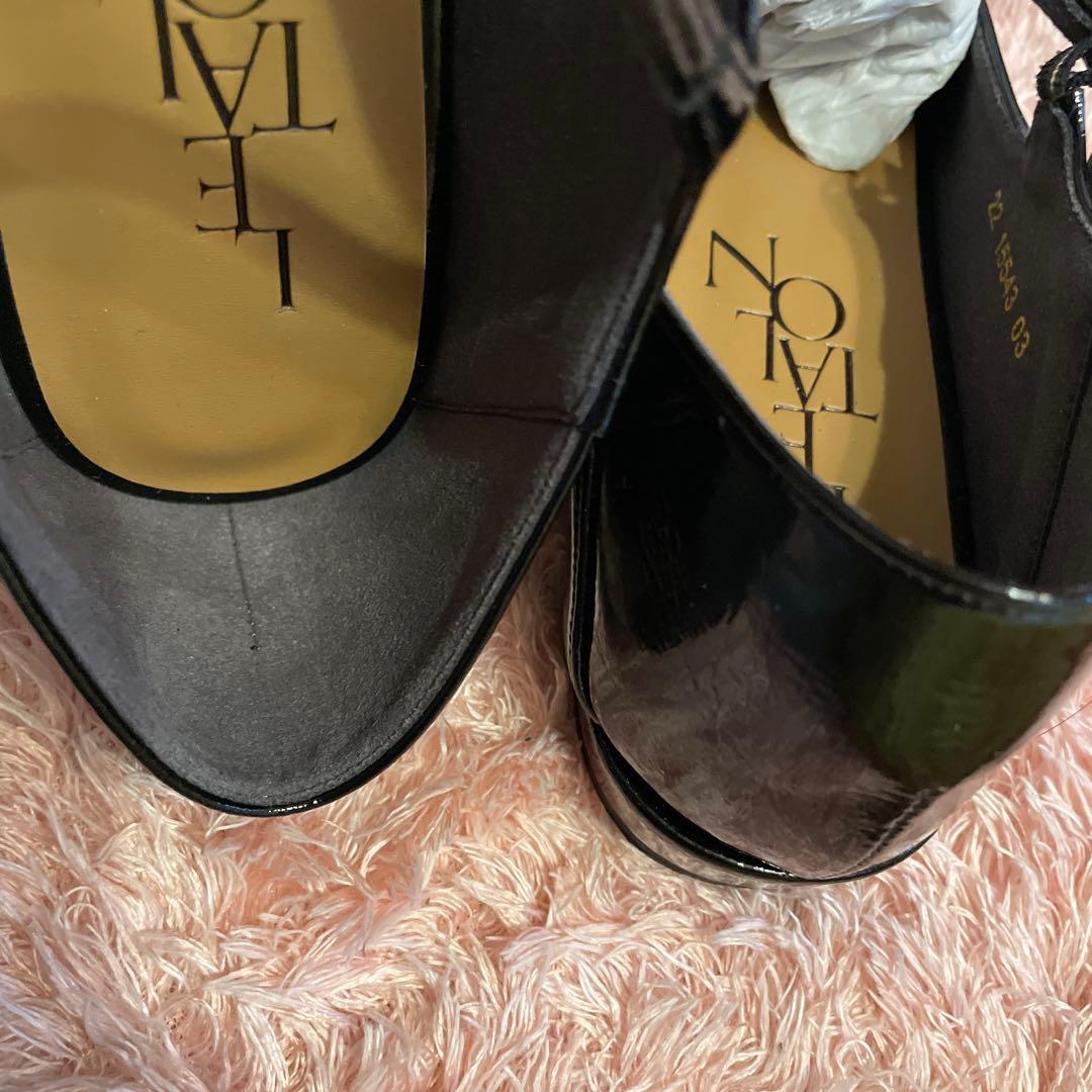 LE TALON ルタロンメリージェーンポインテッドトゥー黒エナメル24cm美品