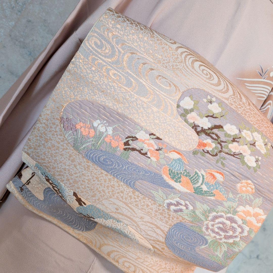 訪問着 フルセット 着物 正絹 金彩加工 松波鶴 祝い事 F2 - メルカリ