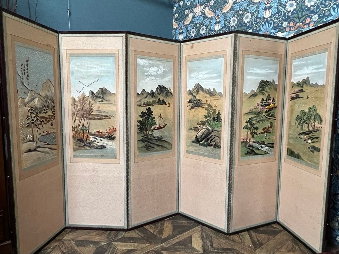 中国屏風 刺繍 雲林山房一修 四季山水 インテリア アンティーク 中国屏風 刺繍 雲林山房一修 四季山水 インテリア アンティーク 中国