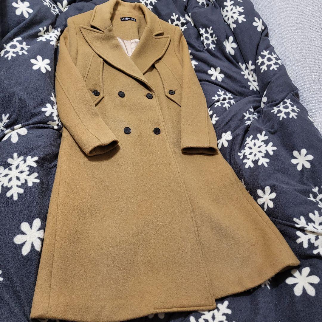キャメル色ダブルブレストロングコート値下げしました - メルカリ