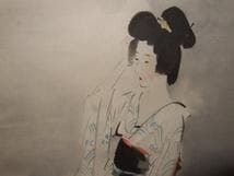 真作】伊東深水 肉筆 最高軸先 美人画 共箱 本物保証 塗り二重箱入