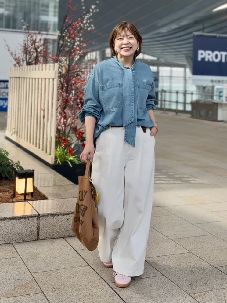 リヴドロワ デニムボウタイシャツ 新色追加/抜け感】デニムボウタイ