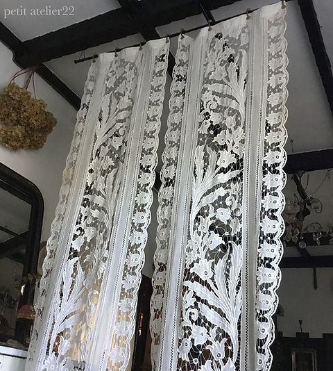 在庫4) フランス アンティーク カーテン ライトエクリュ 19世紀 55 x