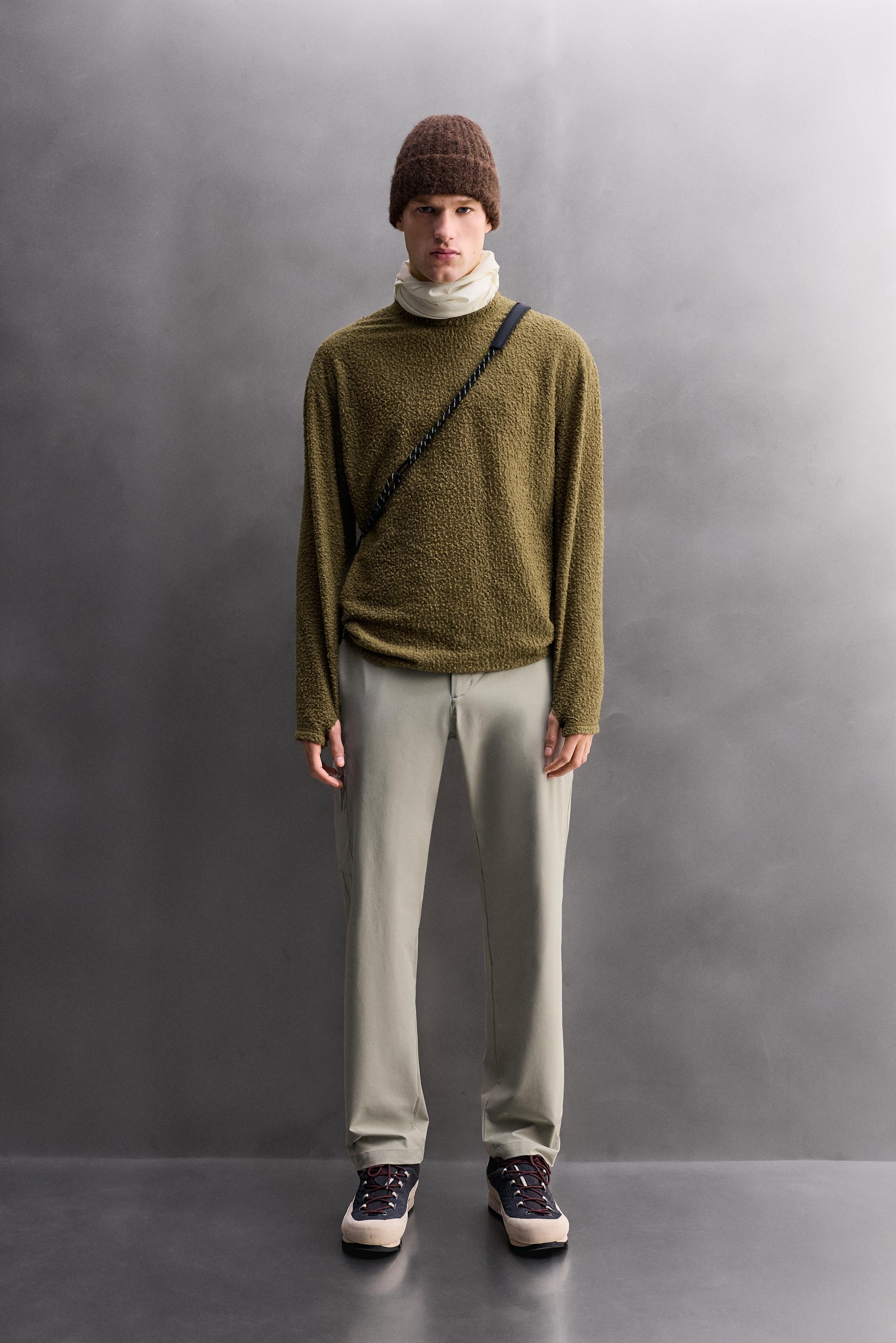 TEXTURED WOOL BLEND SWEATSHIRT - olive green | ZARA Canada