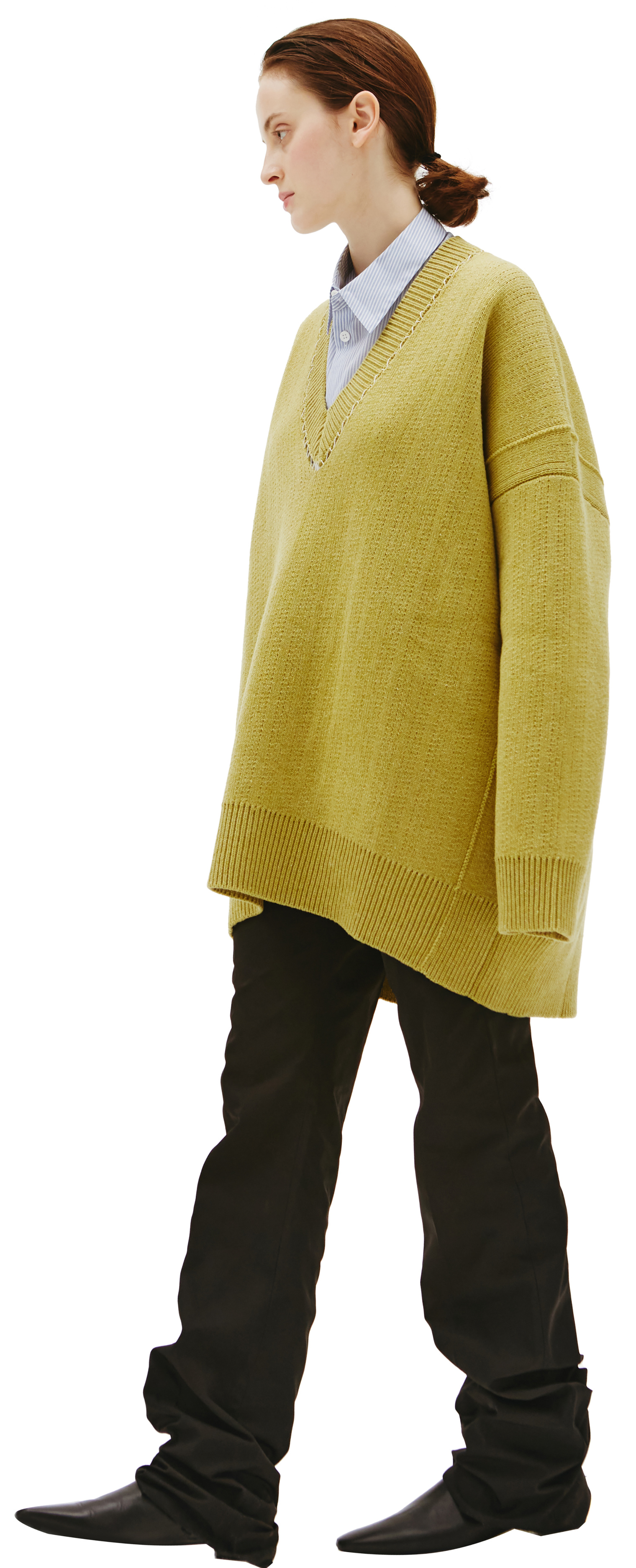 Buy Raf Simons women green v-neck oversize sweater for $1,974