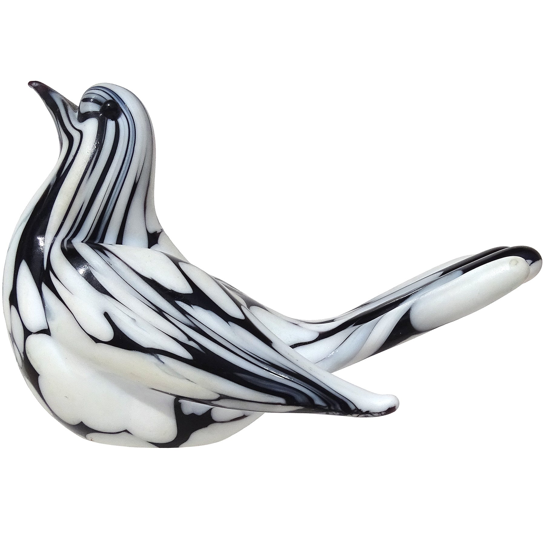 Archimede Seguso Murano Black White Italian Art Glass Bird Dove