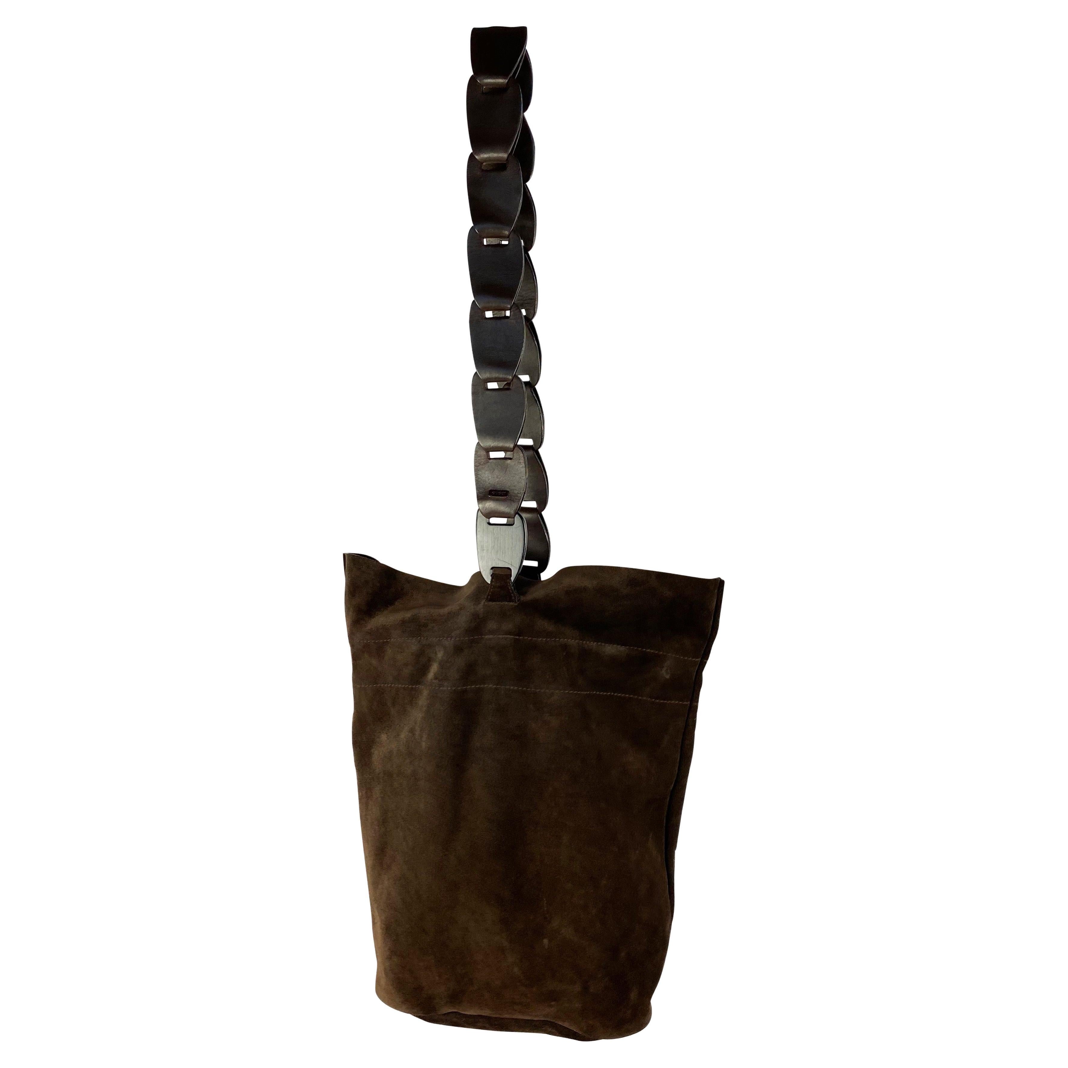 S/S 1997 Gucci by Tom Ford Runway Suede Leather Wood Chain Link