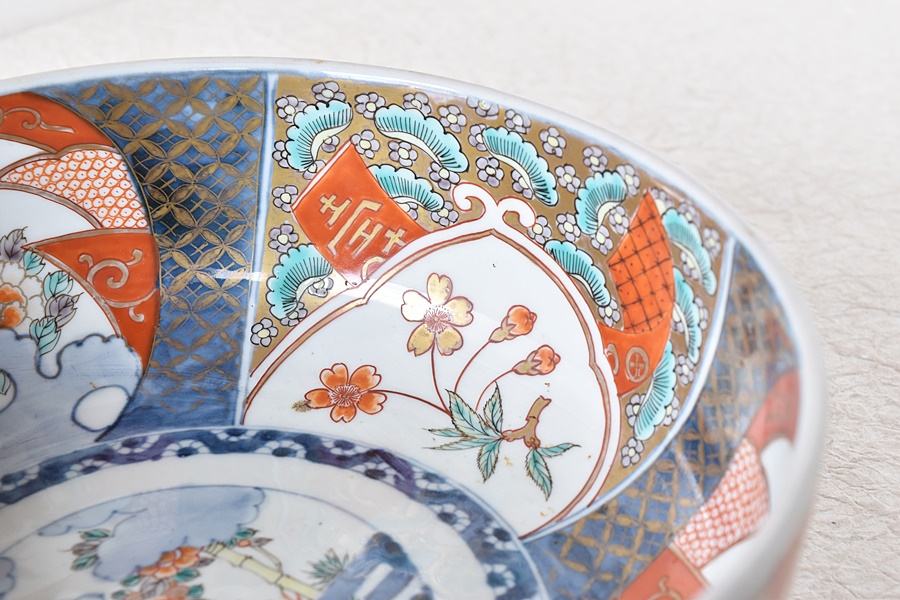 伊万里 色絵 唐獅子牡丹 桜 福文 二重高台 鉢 大 - 生活骨董と古布の