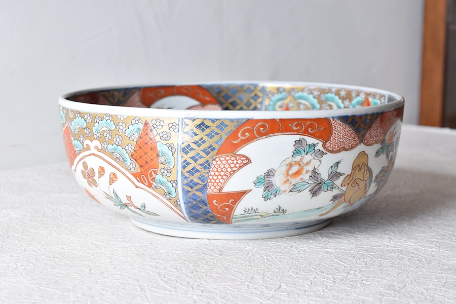 伊万里 色絵 唐獅子牡丹 桜 福文 二重高台 鉢 大 - 生活骨董と古布の