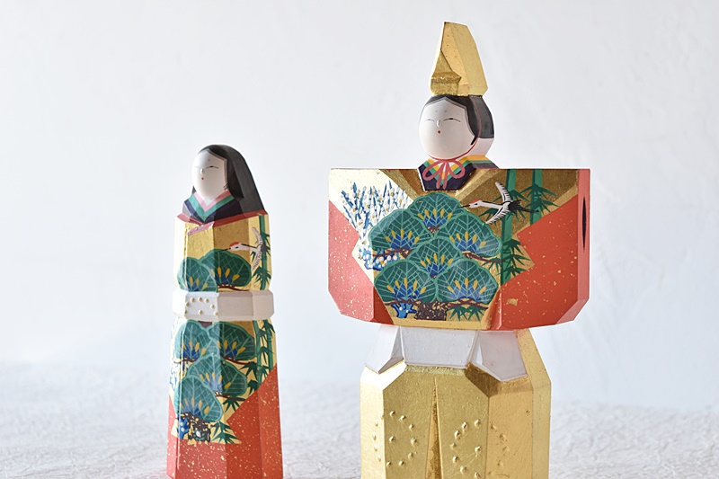 豆*様 川口神泉作 木製奈良一刀彫の雛人形セット 豆*様 川口神泉作