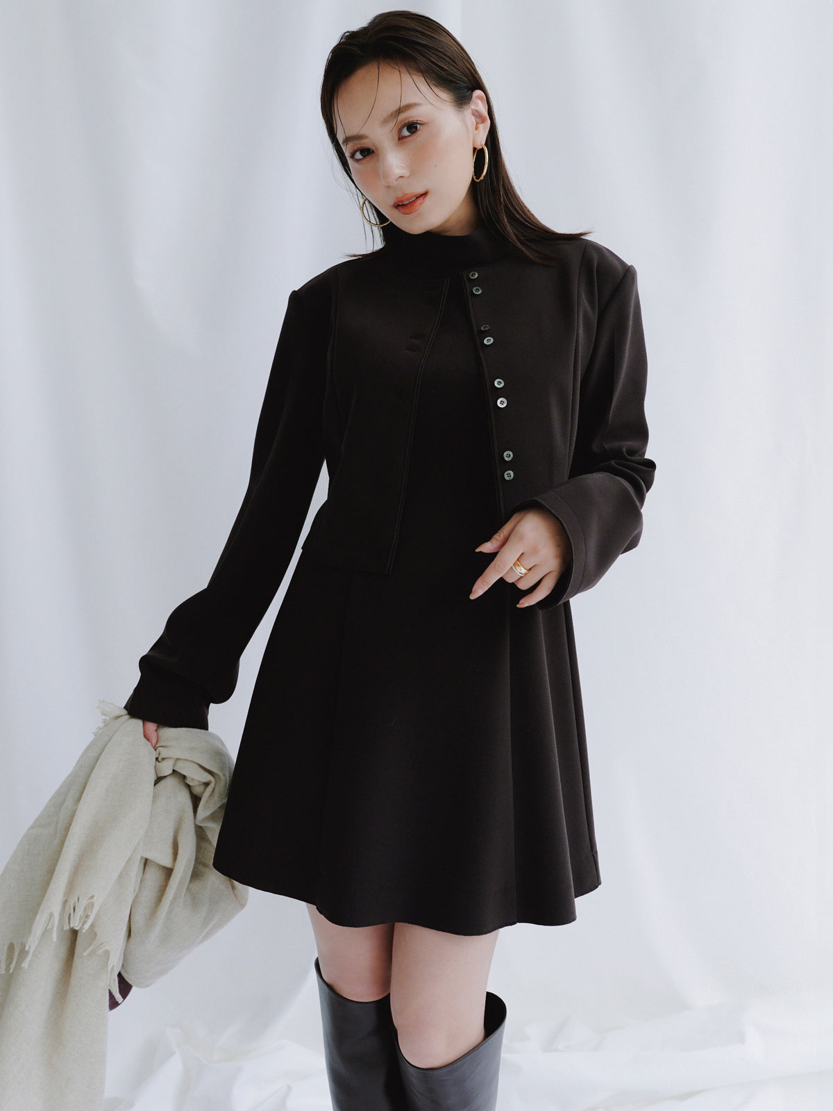 カットジョーゼットショートカーディガン