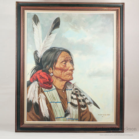 Beatien Yazz (Jimmy Toddy) Painting of Navajo Man on Horseback in Snow