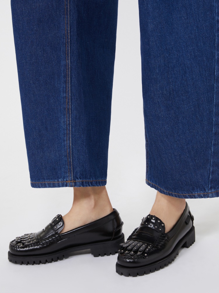 Leather loafers with micro studs, black | Weekend Max Mara