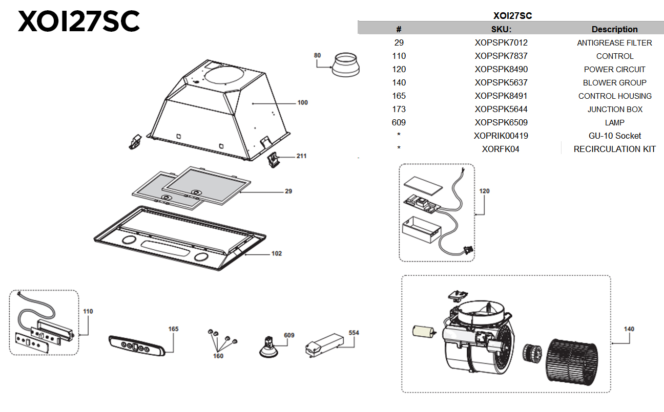 XOI27SC Parts Catalog | XO Appliance