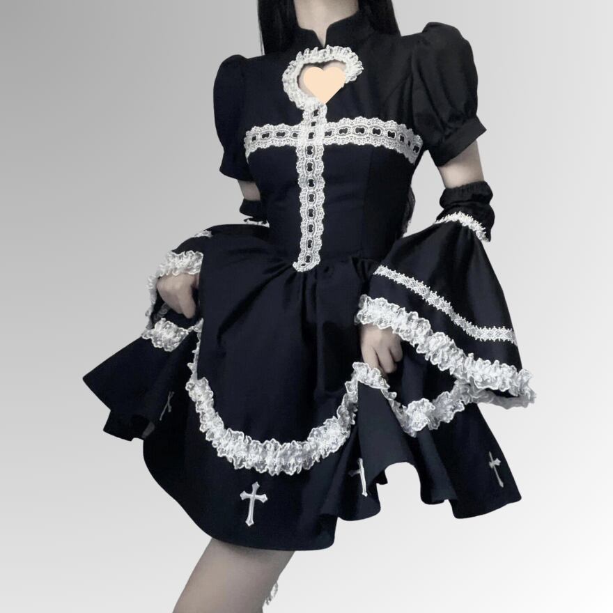 SEASONZ ゴスロリ ワンピース 付け袖付き 十字架 病みかわいい