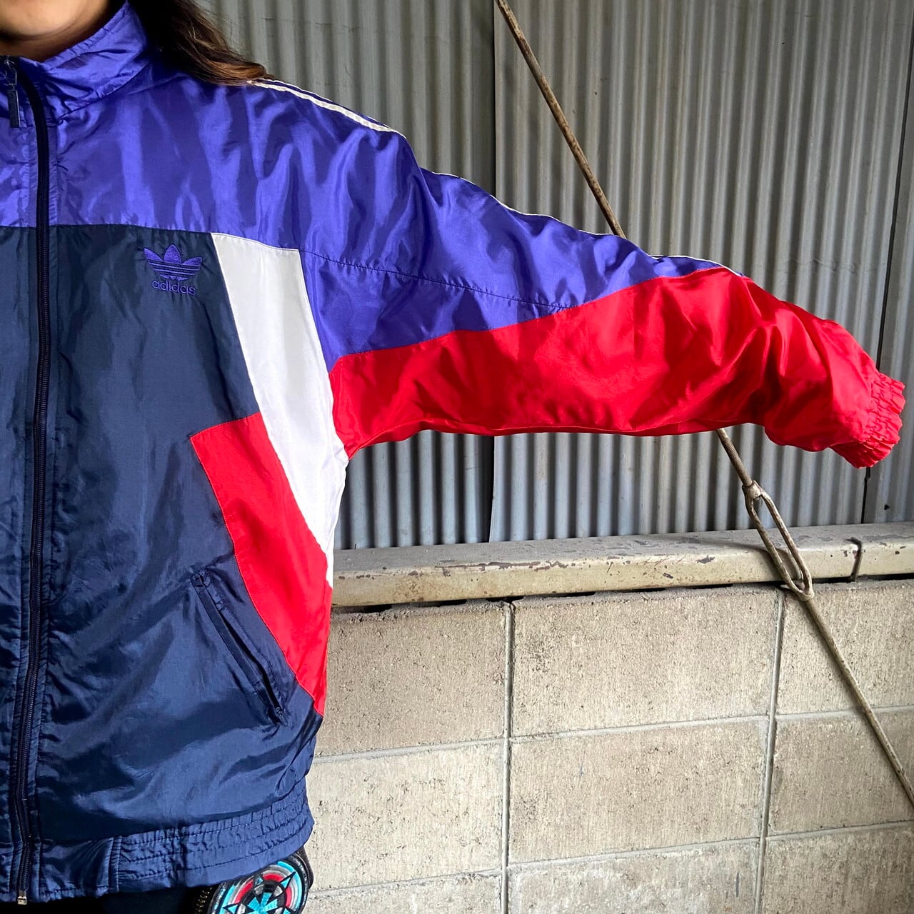 80〜90年代 adidas アディダス ロゴ刺繍 ナイロンジャケット メンズXL