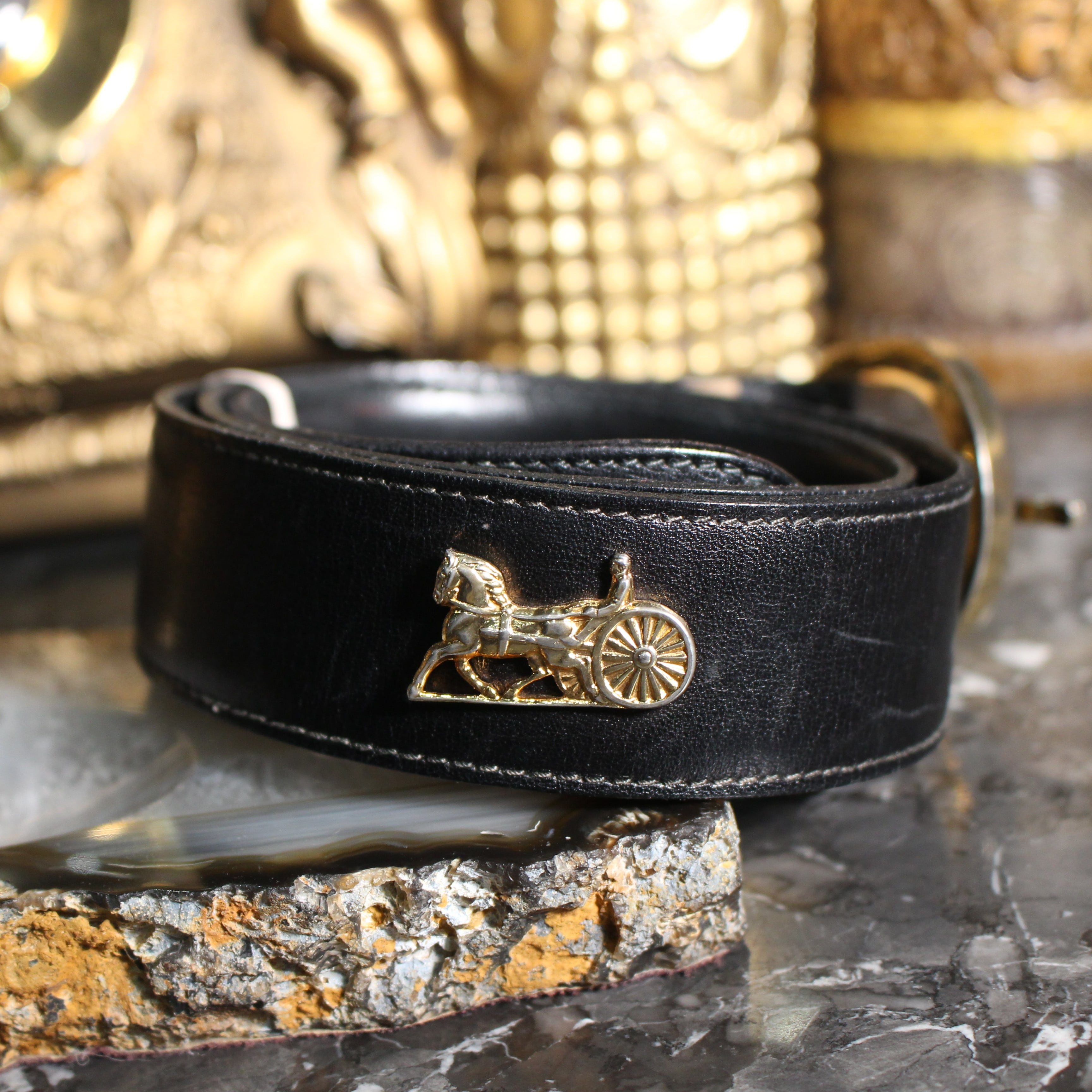 CELINE CARRIAGE LOGO DESIGN LEAHER BELT/セリーヌ馬車ロゴデザイン