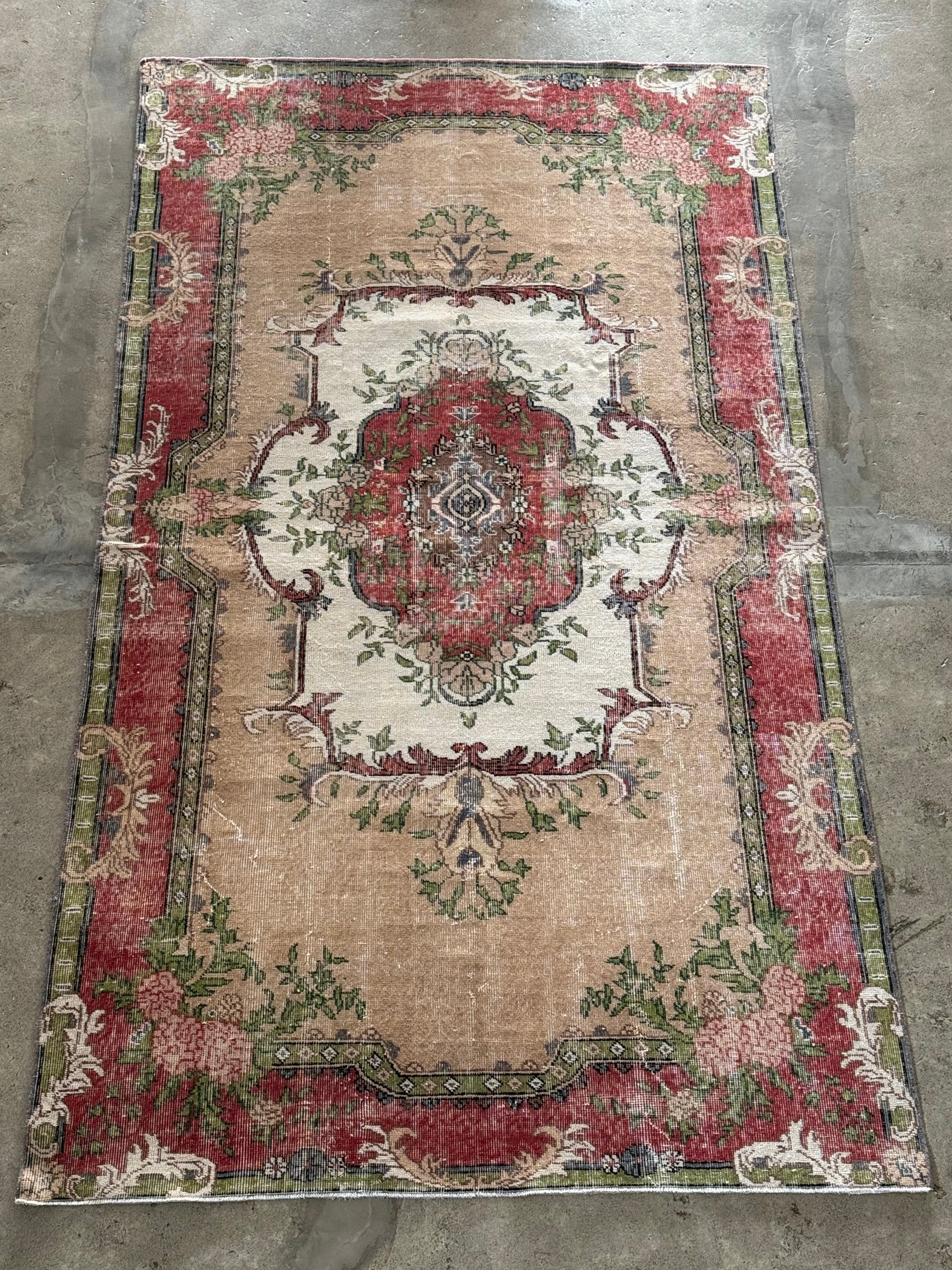 大判/シャビーレッドとネイビーの端正なヴィンテージトルコラグNo.729