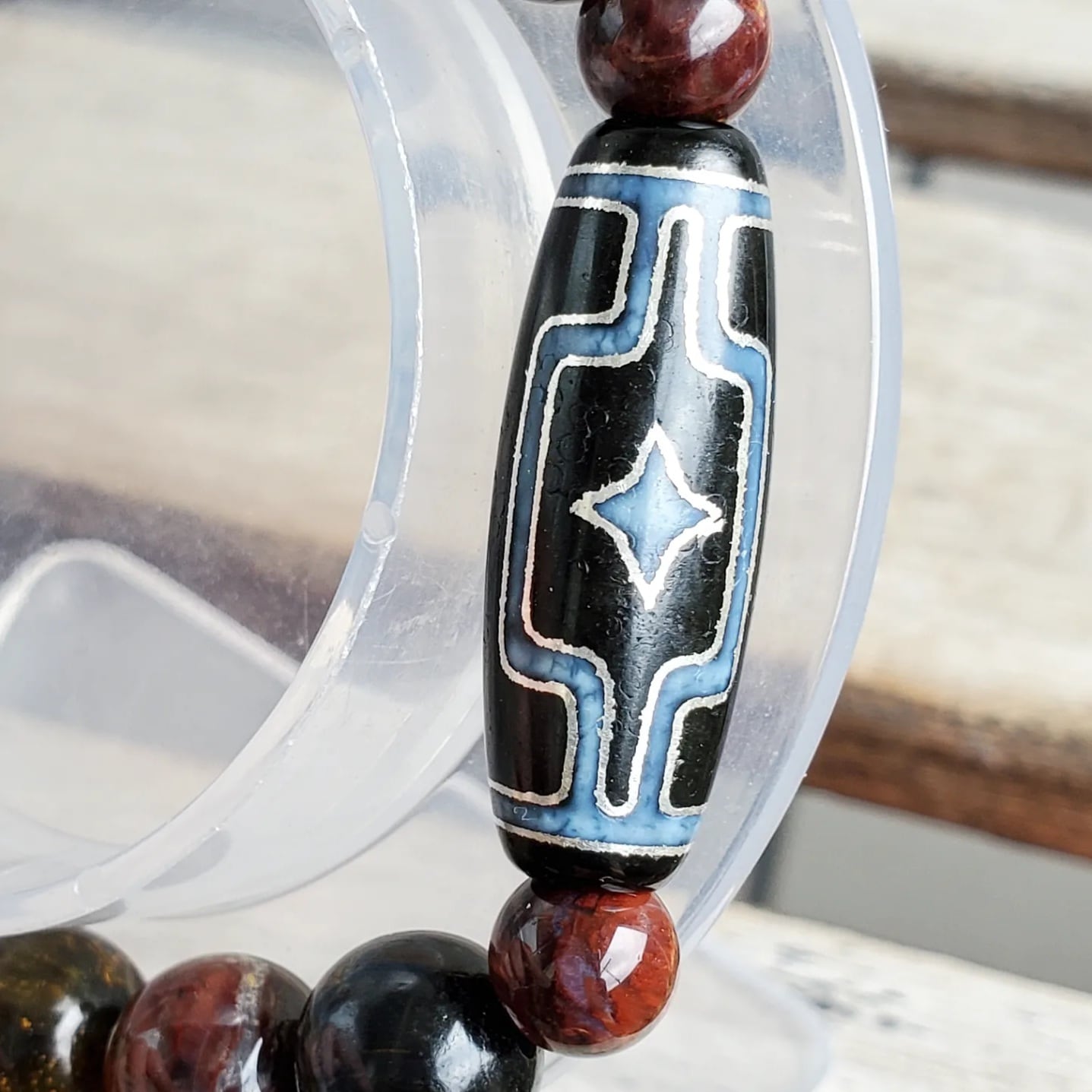 平安十字佛(へいあんじゅうじふつ)天珠［銀線入り］& ブルーピーター