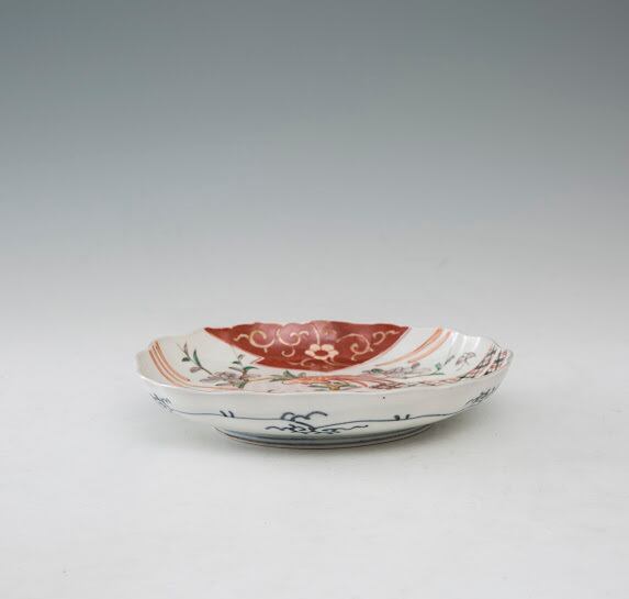 伊万里 色絵金彩 赤絵 花鳥図 蝶 鷹 唐草 蛸唐草 格子 輪花 七寸 7寸