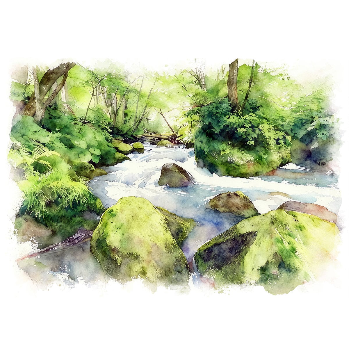 絵画(風景画) 日本 青森県 奥入瀬渓流 インテリアアート額付き 水彩画