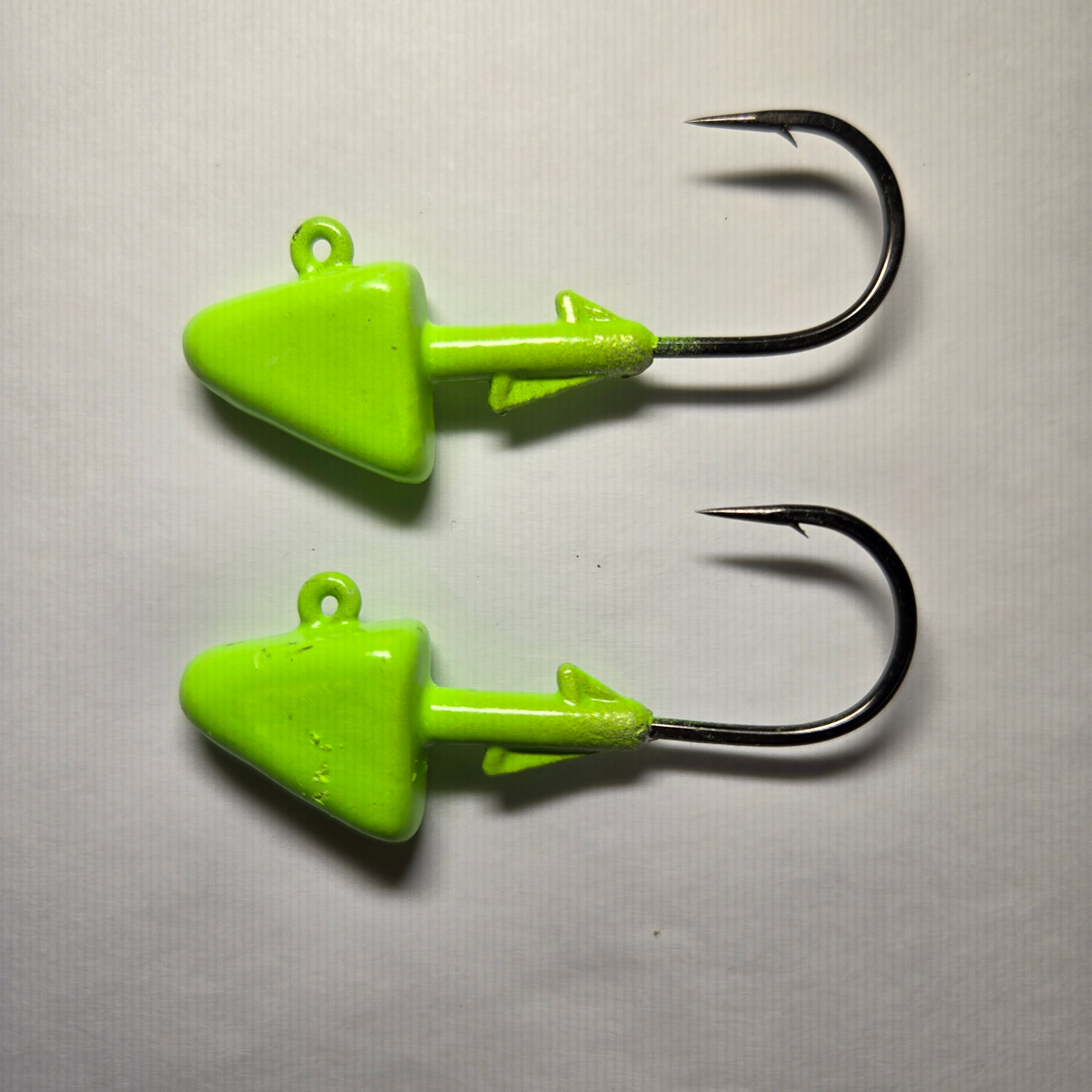 1 Ounce Lead Free Chartreuse Glow 6/0 Mustad HD Jig -Qty 2 – Bend