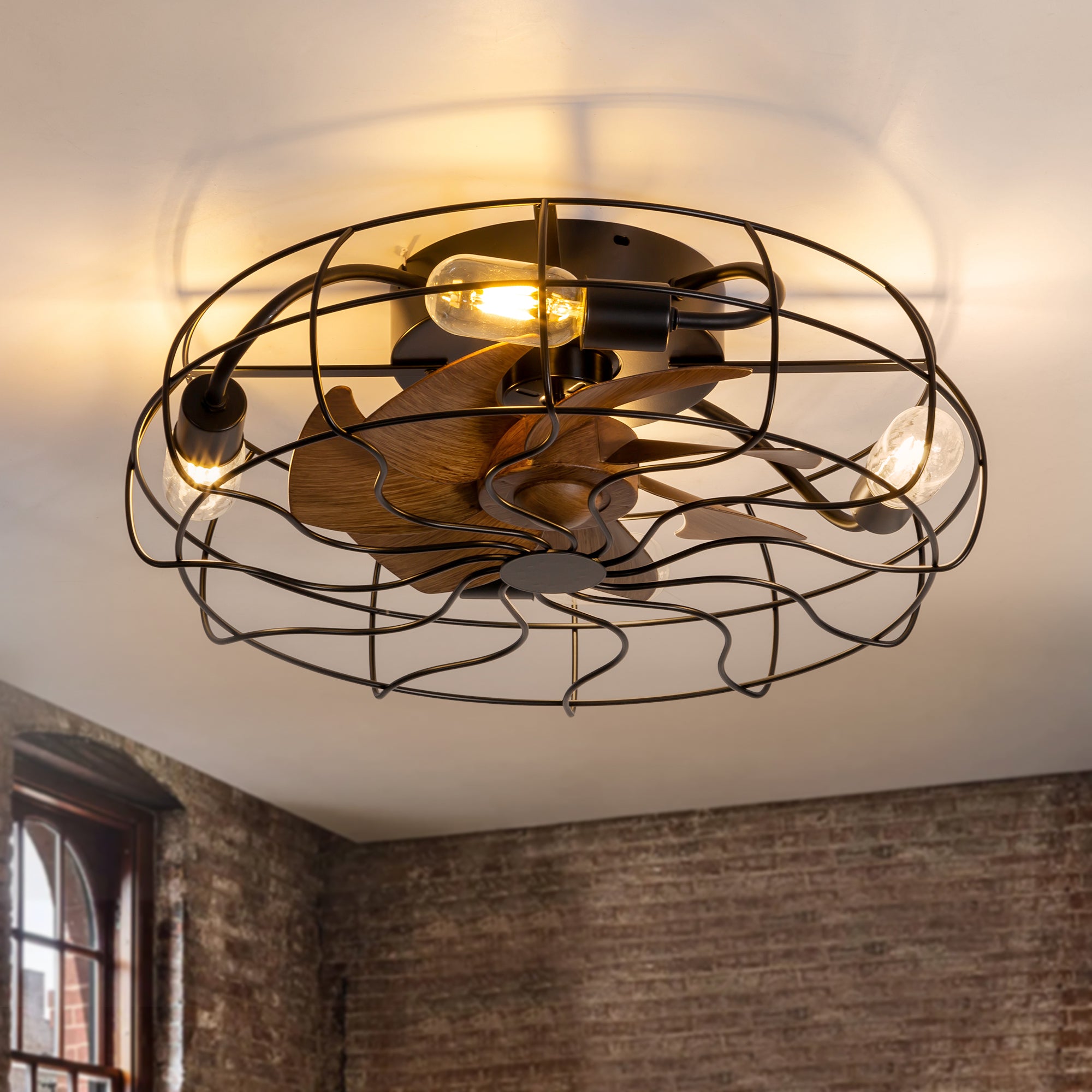 19/23.6-inch Caged Ceiling Fan with Light and Remote, Low Profile