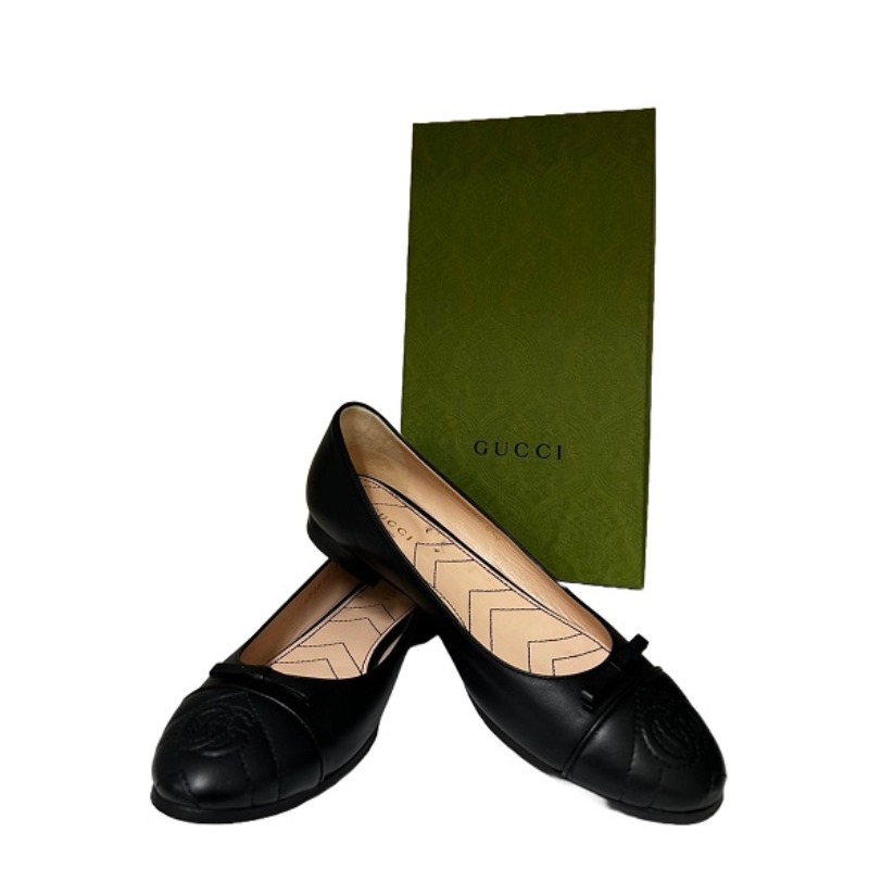 グッチ フラットバレエシューズ GGロゴ レザー ブラック 680878