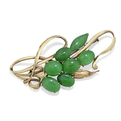K18 翡翠 グリーン 葉っぱ型 ブローチ 087】ヴィンテージ ブローチ